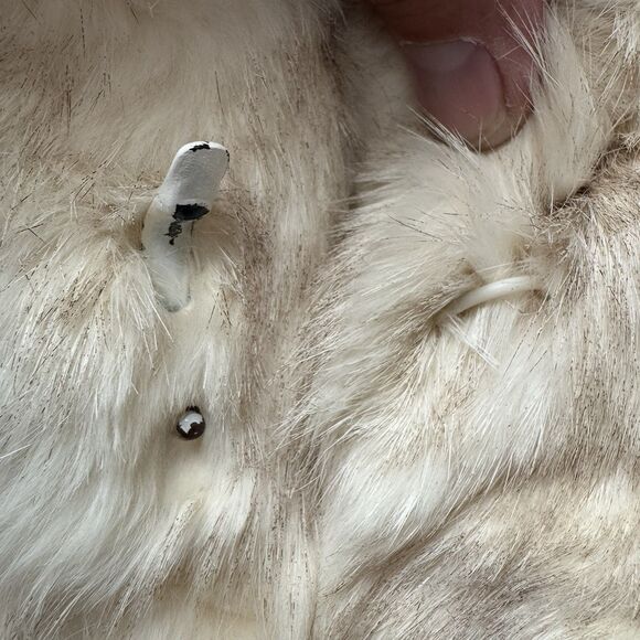 Vintage 80s Wilsons Suede & Leather Rabbit Fur Coat Jacket Womens Medium M Cream - Picture 6 of 13